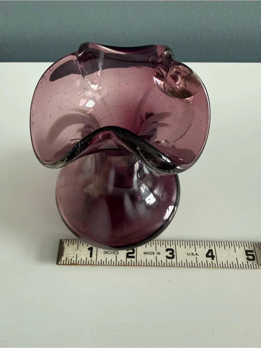 Fenton 1970’s Hand Blown Amethyst Purple  Small Pitcher w/Ruffled Edges